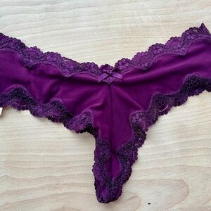 NWT Victoria's Secret Sexy Burgundy Satin and Lace Thong Panty. Sz S.